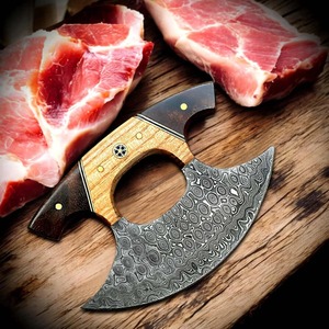 Cuchillo Ulu, cuchillo cortador de pizza de acero damasco forjado a mano de 6 pulgadas con mango de madera antideslizante, cuchillo picador de alimentos y ensaladas de primera calidad. - Product Image 6