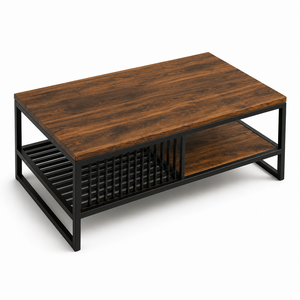 Table basse contemporaine à étagères en treillis avec rangement ouvert décoratif pour salon moderne - Product Image 1