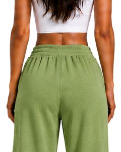 Women Sage Green Wide Leg Sweatpants High Waist Loose Fit Lounge Jogger Pants Casual Streetwear Trousers For Women Daily Wear - Product Image 6