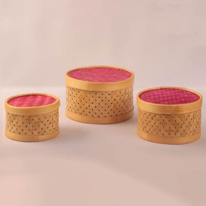 Bamboo <b>baskets</b> with lids round <b>gift</b> display storage boxes combo box <b>hamper</b> for wedding favors - Product Image 1