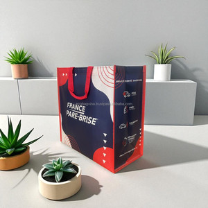 Bolsa de compras no tejida con logotipo personalizado con laminado mate, asas fuertes, cierre de hombro para promociones de comestibles de supermercado - Product Image 4