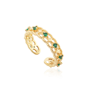 Fashionable emerald cz eternity <b>ring</b> 18k gold plated filigree <b>adjustable</b> open band brass metal wholesale women jewelry gift - Product Image 1