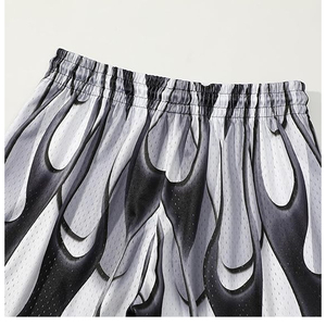 Men's Streetwear Shorts Good Quality Drawstring Mid Waist Flame Pattern 100% Polyester Breathable Heavyweight Casual Wear - Product Image 4