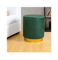 Pouf rond Bailey en velours, style nordique moderne, avec base en métal doré, disponible au meilleur prix