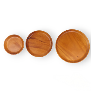 Assiette de service ronde en bois avec bord tourné, plusieurs tailles, chêne naturel, acacia, HORECA, gravure personnalisée OEM, Vietnam - Product Image 6