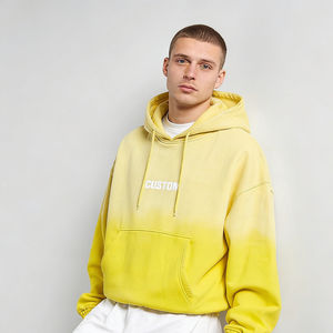 Sweat à capuche décontracté pour homme en coton doux 100 %, jaune, avec imprimé dégradé tie-dye et lettres personnalisées, poches, style streetwear pour le quotidien - Product Image 4