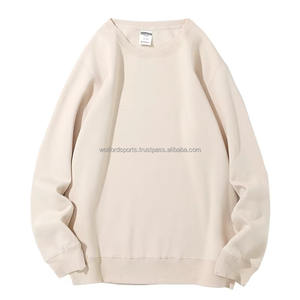 Logotipo personalizado Beige Estilo de moda Manga larga Otoño Fleece Jerseys Unisex Fleece Algodón Peso pesado Cuello redondo Sudadera - Product Image 6
