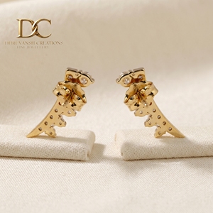 Boucles d'oreilles clous élégantes ethniques en or jaune massif 14 carats avec diamant de laboratoire certifié IGI pour femme, taille brillant rond, bijoux personnalisés - Product Image 5