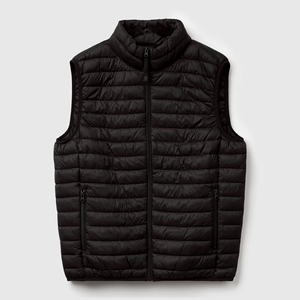 <b>Men's</b> <b>Black</b> Quilted Puffer <b>Vest</b> Stand Collar Zipper Closure Windproof Casual Winter Outerwear Sleeveless Lightweight Gilet - Product Image 1