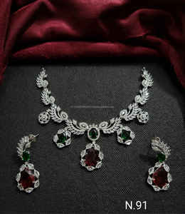 Diseño multicapa diamante americano plateado hoja forma diamante conjunto de joyería con pendiente a juego collar conjunto Mujer y Niña - Product Image 3