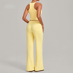 Women's High Neck Full Length Yoga <b>Jumpsuit</b> Flared Leg Seamless Zipper Front Solid Color Spandex Polyester 1 Piece Set - Product Image 4