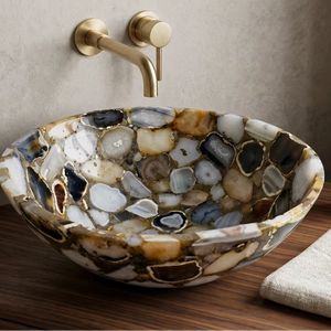 Lavabo de baño de ágata semipreciosa, lavabo de lujo con piedras preciosas, lavabo de piedra de ágata natural, lavabo de piedra de cristal. - Product Image 1