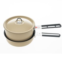 Wajan Penggorengan Anti Lengket dari Paduan Aluminium untuk Luar Ruangan & Set Peralatan Masak Lipat Dua Bagian, Panci Sup Berlapis Teflon Portabel untuk 3-5 Orang
