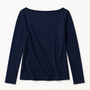 Haut à col rond et manches longues pour femme, minimaliste, élégant, décontracté, coupe ajustée, extensible, respirant, en jersey uni, chemisier basique tendance pour femme - Product Image 3