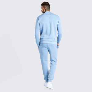 Survêtement pour homme bleu clair à demi-zip, manches longues, coupe classique, couleur unie, vêtement décontracté avec poches latérales. - Product Image 2