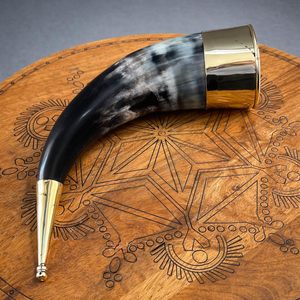 Premium Quality Eco-Friendly Handmade Customizable Size Natural Shape Modern Design Marble Pattern Reusable Viking Horn <b>Beer</b> Mug - Product Image 3