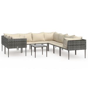 Grand ensemble de salon de jardin en rotin PE gris et beige avec structure en acier et mobilier d'extérieur durable en polyester - Product Image 2
