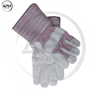 Guantes de Trabajo de Cuero Premium con Palma Reforzada, Correa de Muñeca Ajustable, Puño de Lona Rayado, Diseño Flexible para el Pulgar, Uso Pesado y Multiusos - Product Image 3