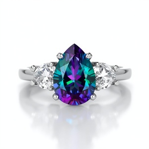 Anillo de Compromiso de Oro de 14K con Circonita Cultivada en Laboratorio, Corte Pera, Piedras Laterales de Diamante, Joyería Fina de Lujo, Anillo Personalizado - Product Image 1