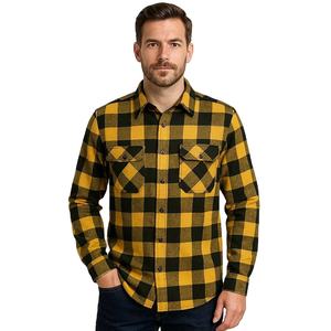 Camisa de Franela a Cuadros Casual para Hombre OEM, Mangas Largas, Dos Bolsillos en el Pecho, Botones Estampados, Elegante, 100% Algodón Teñido en Hilo, Ecológica - Product Image 1