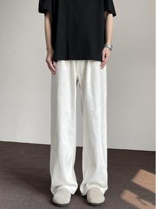 Custom Men's Casual American High Street White <b>Jeans</b> High Grade Solid Loose Wide Leg Straight <b>Jeans</b> for Men - Product Image 5