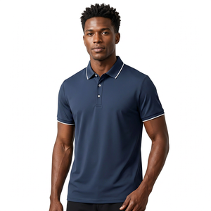 Men's <b>Navy</b> Blue Short Sleeve <b>Polo</b> <b>Shirt</b> Solid Color Casual Woven Fabric Regular Fit Button Down Collar Style - Product Image 6