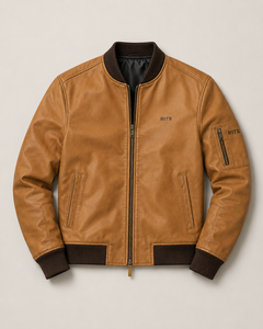 Blouson aviateur en cuir véritable pour homme RITS, marron, col rabattu, fermeture éclair, vêtement décontracté pour l'automne, prix avantageux, best-seller - Product Image 6