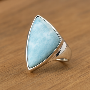 Handcrafted Triangular Blue Larimar Gemstone <b>Ring</b> 925 Sterling Silver Rose <b>Gold</b> Plated Bezel Set Statement <b>Cocktail</b> Jewelry Gift - Product Image 1