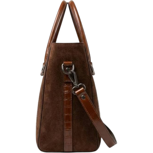 Brown Croco Print Women's Genuine Leather Casual Tote Bag Removable <b>Shoulder</b>/Cross-Body <b>Strap</b> Zipper Large Capacity Lightweight - Product Image 2