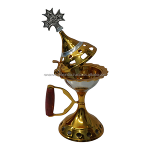 Quemador de incienso vintage de latón con mango de madera, soporte para incienso, decoración de templo, quemador de incienso para meditación - Product Image 5