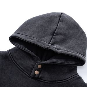 Custom High-quality Heavyweight Hoodie Washed and Distressed Men's Cotton <b>Fleece</b> Hoodie Casual Vintage <b>Black</b> Loose Hoodies - Product Image 4