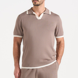 Polo de Punto de Manga Corta para Hombre, Color Beige Sólido, Estilo Casual, Tejido de Algodón Transpirable, Corte Regular - Product Image 3