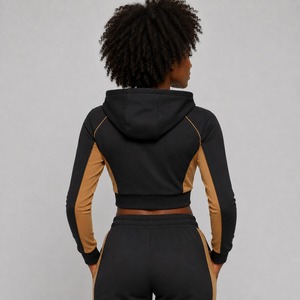Women's Winter Solid Color <b>Long</b> <b>Sleeve</b> <b>Crop</b> Top Hoodie Front Zipper Breathable Eco-Friendly Canvas Fabric Custom Printed - Product Image 5