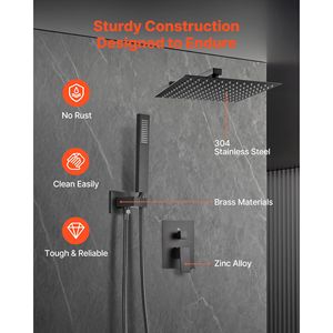 Set Doccia a Pioggia da Parete con Soffione Quadrato da 12 Pollici e Doccetta, Sistema Doccia a Cascata per Bagno - Product Image 6