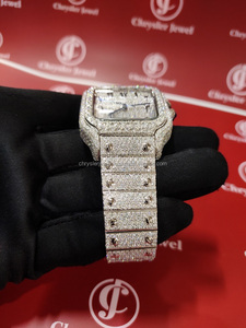 Montre de luxe antique en acier inoxydable pour homme, qualité supérieure, clarté VVS, moissanite et diamants, cadran carré clouté entièrement glacé - Product Image 3