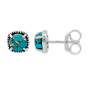 Boucles d'oreilles clous Gourik E318 pour femme, design antique Southwest 3, turquoise, argent sterling 925 oxydé, pierres multicolores - Product Image 4