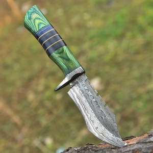 Couteau de chasse artisanal en acier Damas, manche en micarta naturel, étui en cuir, couteau utilitaire pour le camping en plein air, Pasha Enterprises - Product Image 1