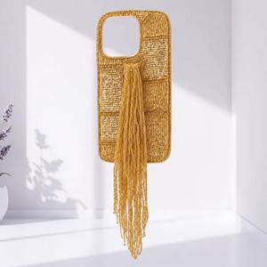 Funda para Teléfono con Borlas y Cuentas Pulimentadas Hechas a Mano con Detalles en Oro y Plata para Apple iPhone, Estilo Bohemio Medianoche, Natural y Orgánico - Product Image 3