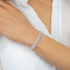 925 Sterling Silver Moissanite Bracelet Leaf Design Marquise Cut Sparkling Wide Chain <b>Gift</b> for Women Girls - Product Image 3