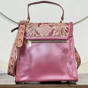 Super September Genuine Leather Cowhide Handbag Western Style Floral Tooled Leather <b>Crossbody</b> Shoulder Women's Messenger <b>Bags</b> - Product Image 5