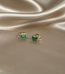 SARVOTTAM 14KT Gold Fine Jewelry Natural <b>Emerald</b> & Diamonds Micro Pave Luxury <b>Stud</b> <b>Earrings</b> Engagement Anniversary Wedding - Product Image 1
