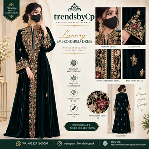 Robe de soirée formelle d'hiver en velours vert émeraude brodé, inspirée d'Isha Rana, avec dupatta en mousseline de soie, style Shalwar Kameez/Anarkali - Product Image 6