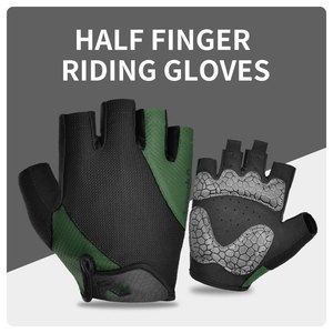 <b>Half</b> Finger Cycling Gloves Unisex Black Green Panelled Non <b>Slip</b> Racing Gloves Universal Size - Product Image 6