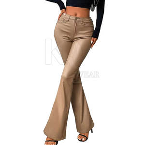 Pantalones de Cuero para Mujer a la Moda, de Cintura Media, Pierna Recta, Transpirables, Ecológicos, Casuales, para Invierno - Product Image 2