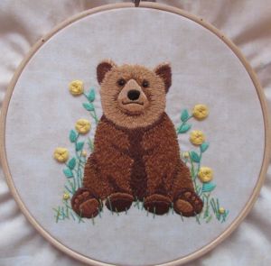 Handmade Embroidered Bear Patch With Yellow Flowers Circle <b>Sew</b>-On Applique Decorative Fabric Art Gift - Product Image 1