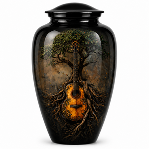 Urna Funeraria de Esmalte de Lujo con Diseño de Guitarra y Oro Oceánico, con Adhesivo para Foto Conmemorativa, para Cenizas Humanas - Product Image 4