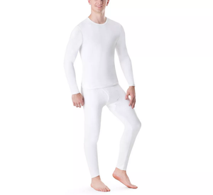 Ensemble de sous-vêtements thermiques sans couture pour homme, blanc, manches longues, compression, coton tricoté, élasthanne - Product Image 1