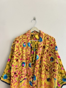 Bata de Algodón con Bordado Floral Amarillo para Mujer, Manga Larga, Informal, Larga, Hecha a Mano, Estilo Boho, Kimono, Ropa de Dormir, Chaqueta - Product Image 4