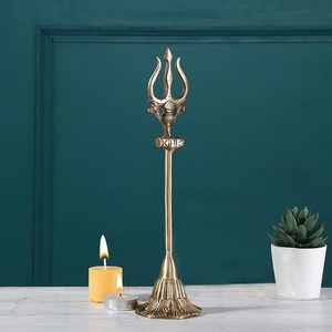 Handcrafted Shiva Trishul with Damru on Stand <b>Decorative</b> Metal Mahadev Trident Showpiece for Home Temple <b>Office</b> <b>Decor</b> - Product Image 3