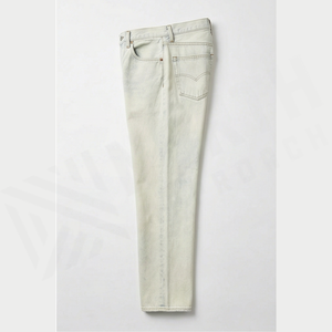 Straight-Leg <b>Bleach</b> Stone Wash Denim Jeans Men High Waist Slim Fit Cotton Casual Spring Style Pants - Product Image 3